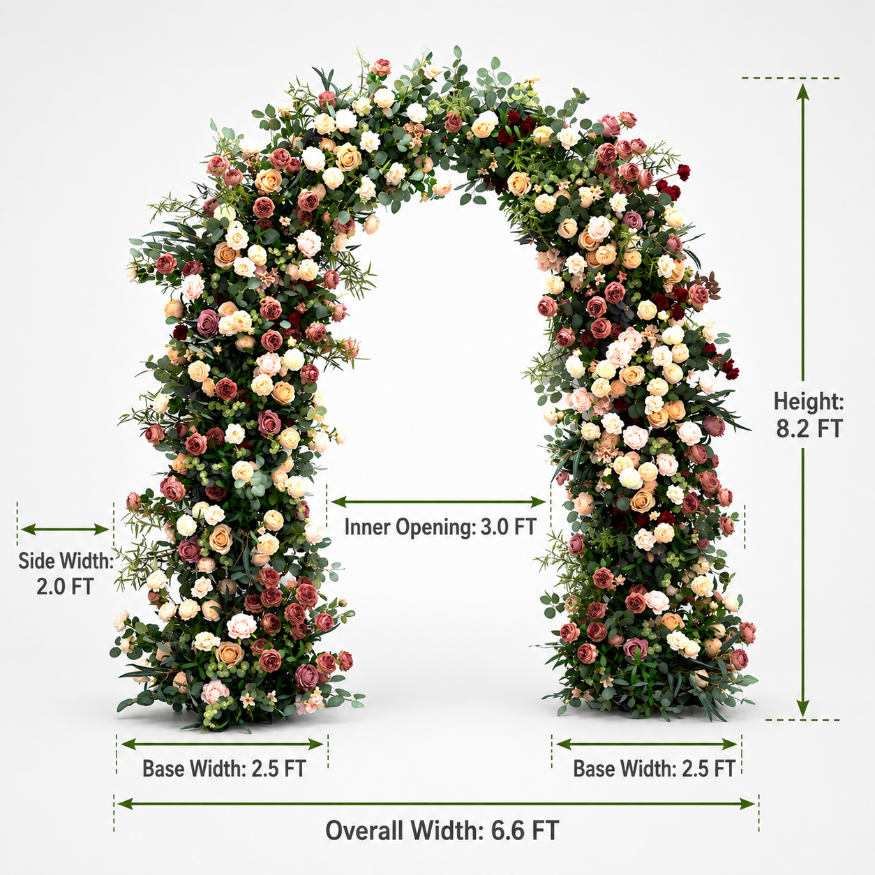 Artificial Floral Arch Decoration with Matching Stand Mocha Rose Greenery