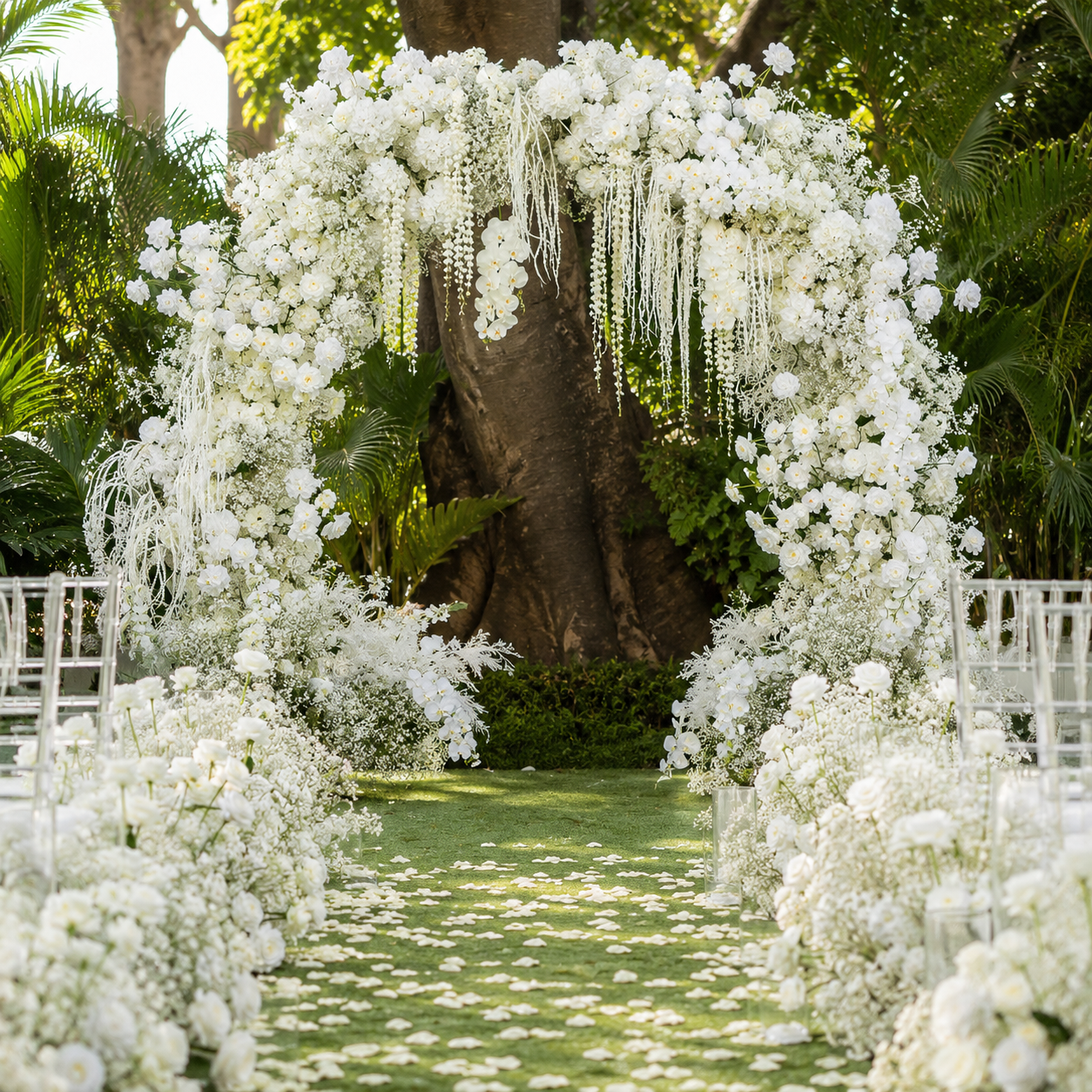 Artificial Floral Arch Decoration with Matching Stand White Wisteria