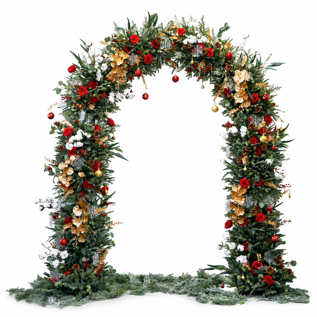 Artificial Floral Arch Decoration with Matching Stand Red Gold Christmas