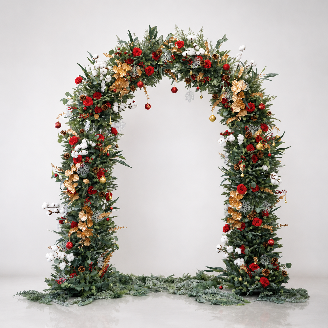 Artificial Floral Arch Decoration with Matching Stand Red Gold Christmas
