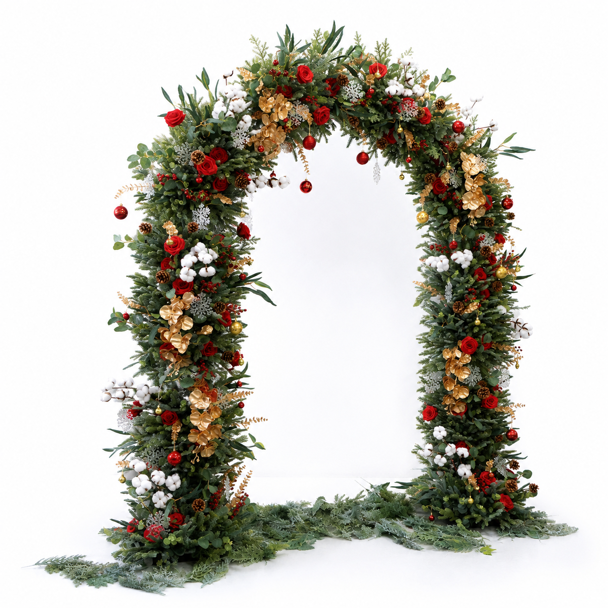 Artificial Floral Arch Decoration with Matching Stand Red Gold Christmas