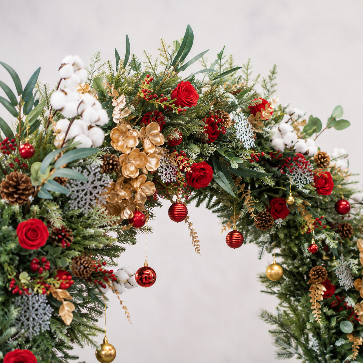 Artificial Floral Arch Decoration with Matching Stand Red Gold Christmas