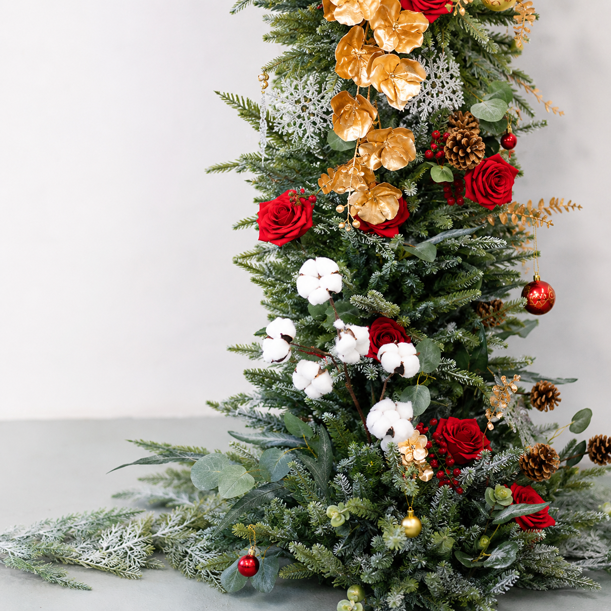 Artificial Floral Arch Decoration with Matching Stand Red Gold Christmas