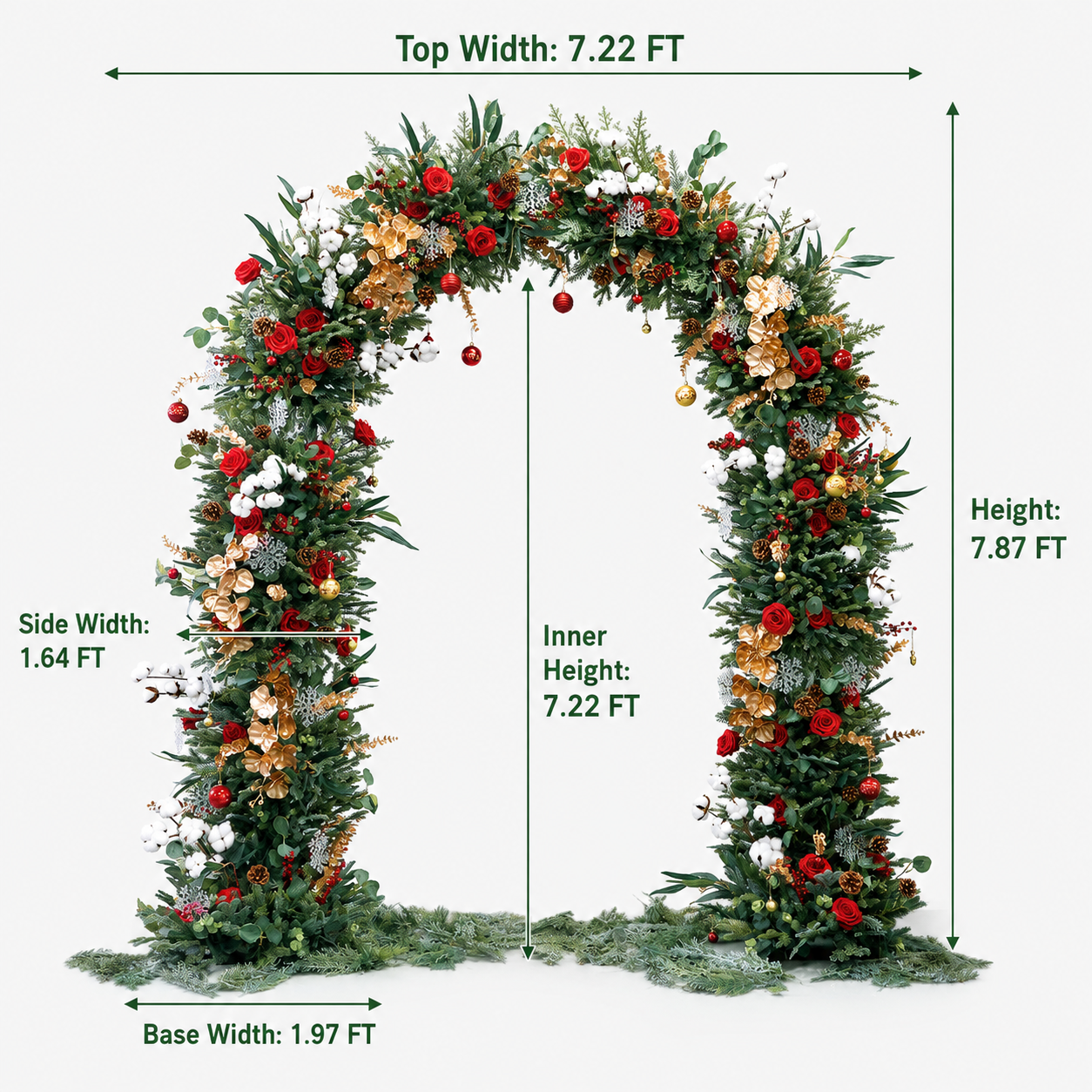 Artificial Floral Arch Decoration with Matching Stand Red Gold Christmas