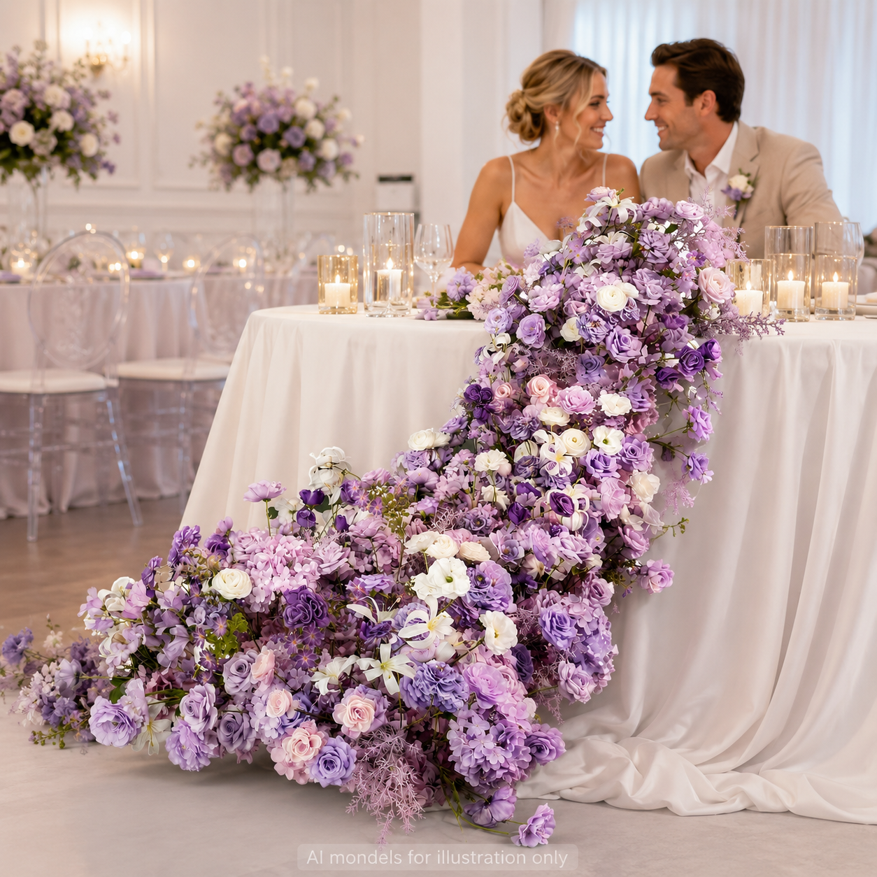 Artificial Wedding Flower Waterfall 6.9ft Arch Decor, Lilac & Ivory