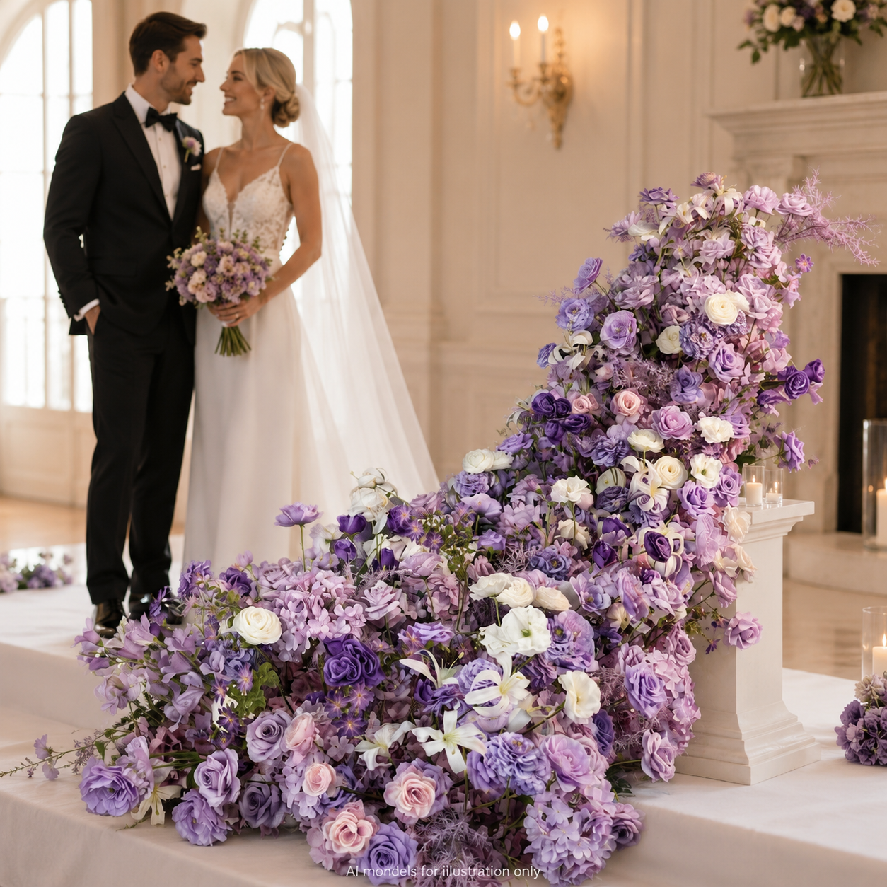 Artificial Wedding Flower Waterfall 6.9ft Arch Decor, Lilac & Ivory