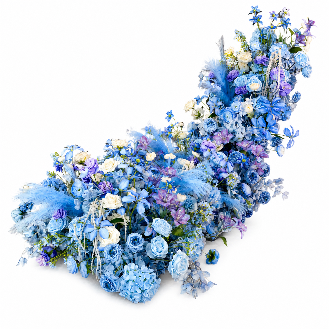 Artificial Wedding Flower Waterfall 6.9ft Arch Decor, Royal Blue & Lavender
