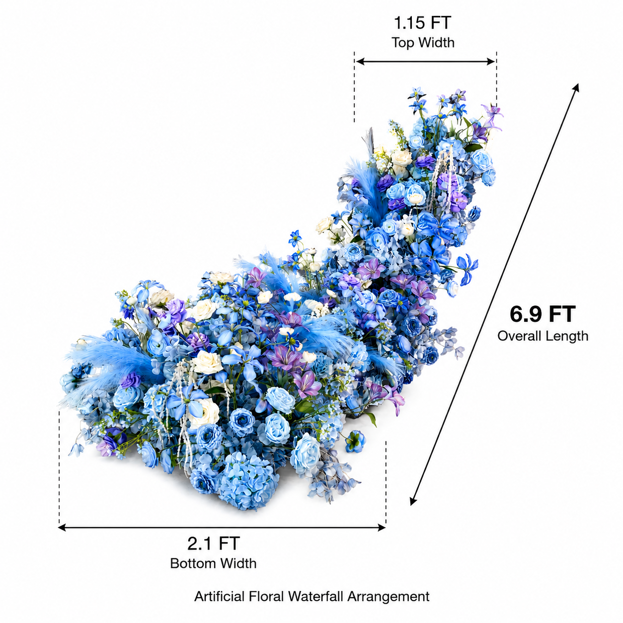 Artificial Wedding Flower Waterfall 6.9ft Arch Decor, Royal Blue & Lavender
