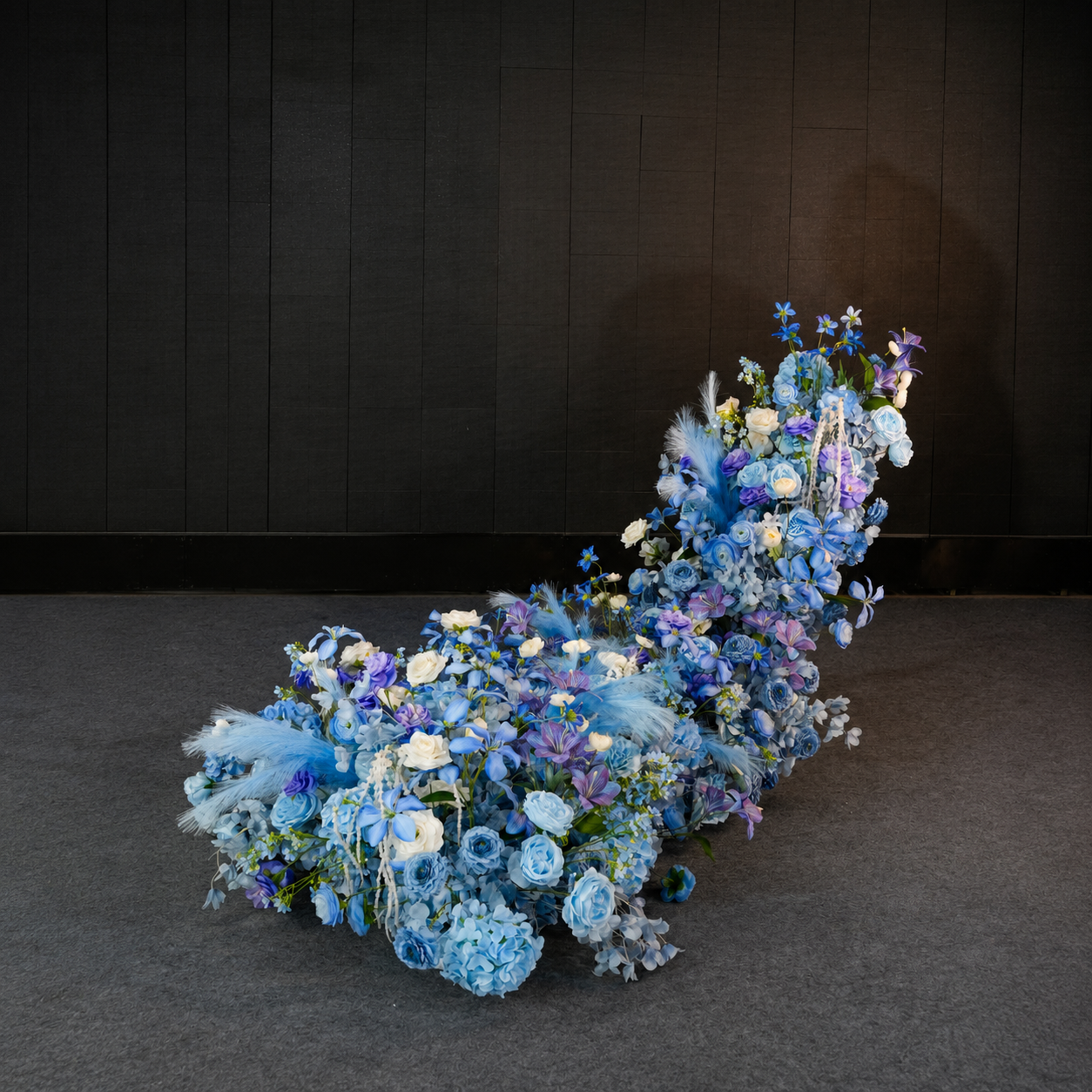 Artificial Wedding Flower Waterfall 6.9ft Arch Decor, Royal Blue & Lavender