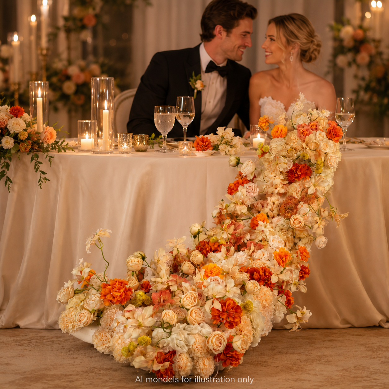 Artificial Wedding Flower Waterfall 6.9ft Arch Decor, Burgundy Red