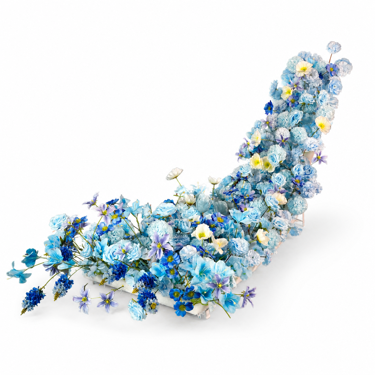 Artificial Wedding Flower Waterfall 6.9ft Arch Decor, Ice Blue & White