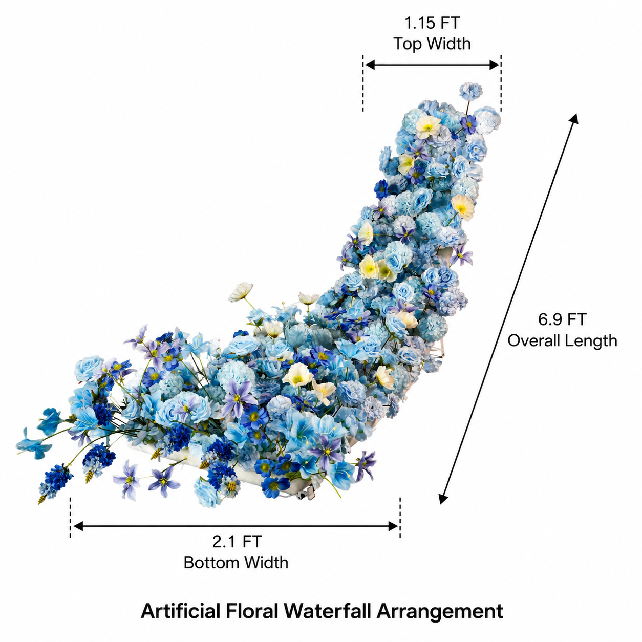 Artificial Wedding Flower Waterfall 6.9ft Arch Decor, Ice Blue & White