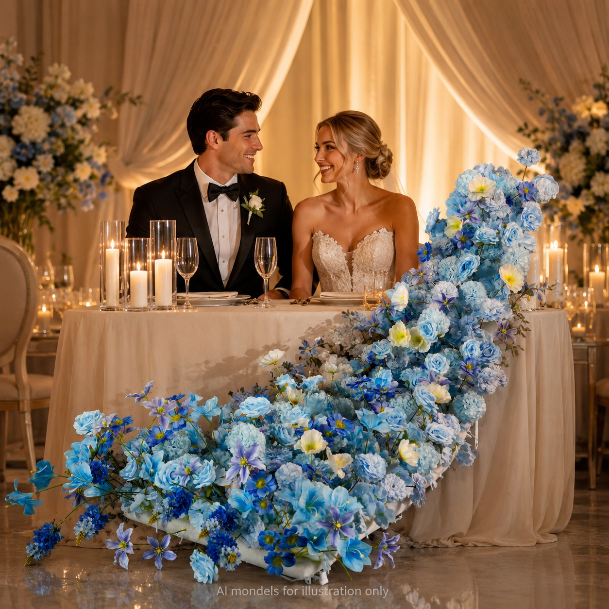 Artificial Wedding Flower Waterfall 6.9ft Arch Decor, Ice Blue & White