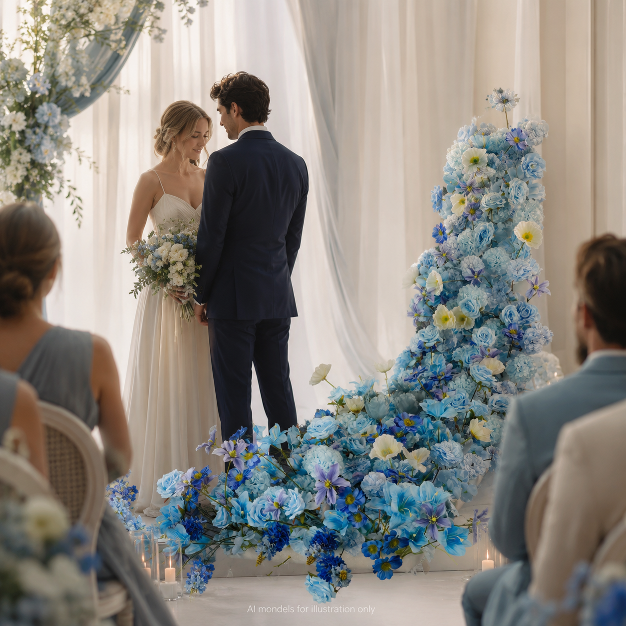 Artificial Wedding Flower Waterfall 6.9ft Arch Decor, Ice Blue & White