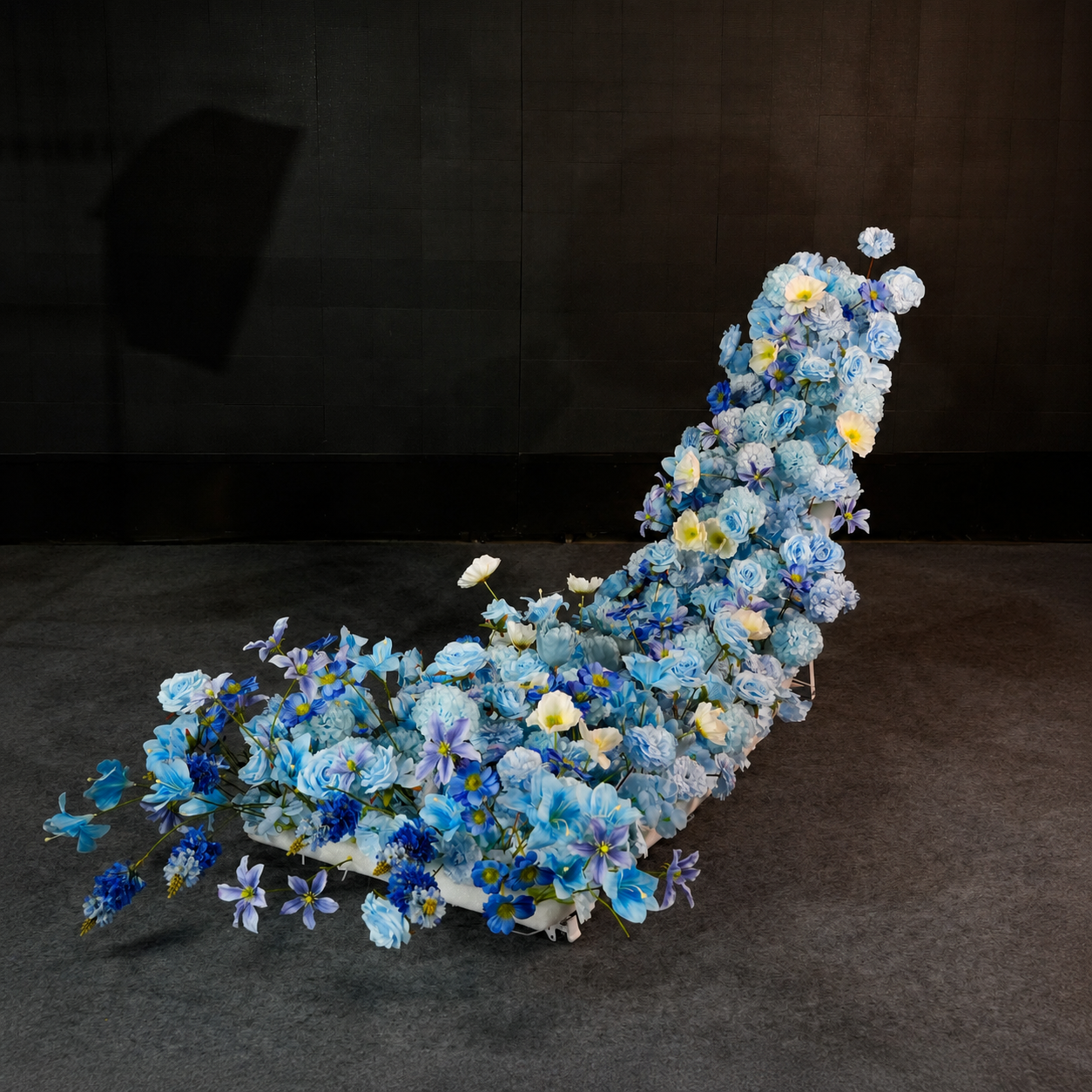 Artificial Wedding Flower Waterfall 6.9ft Arch Decor, Ice Blue & White
