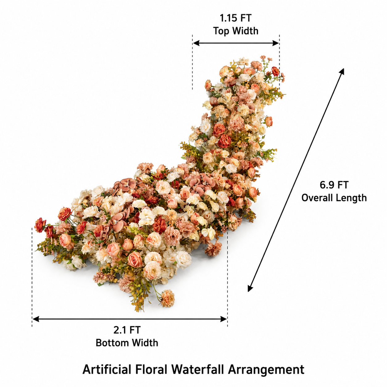 Artificial Wedding Flower Waterfall 6.9ft Arch Decor, Peach Coral & Cream