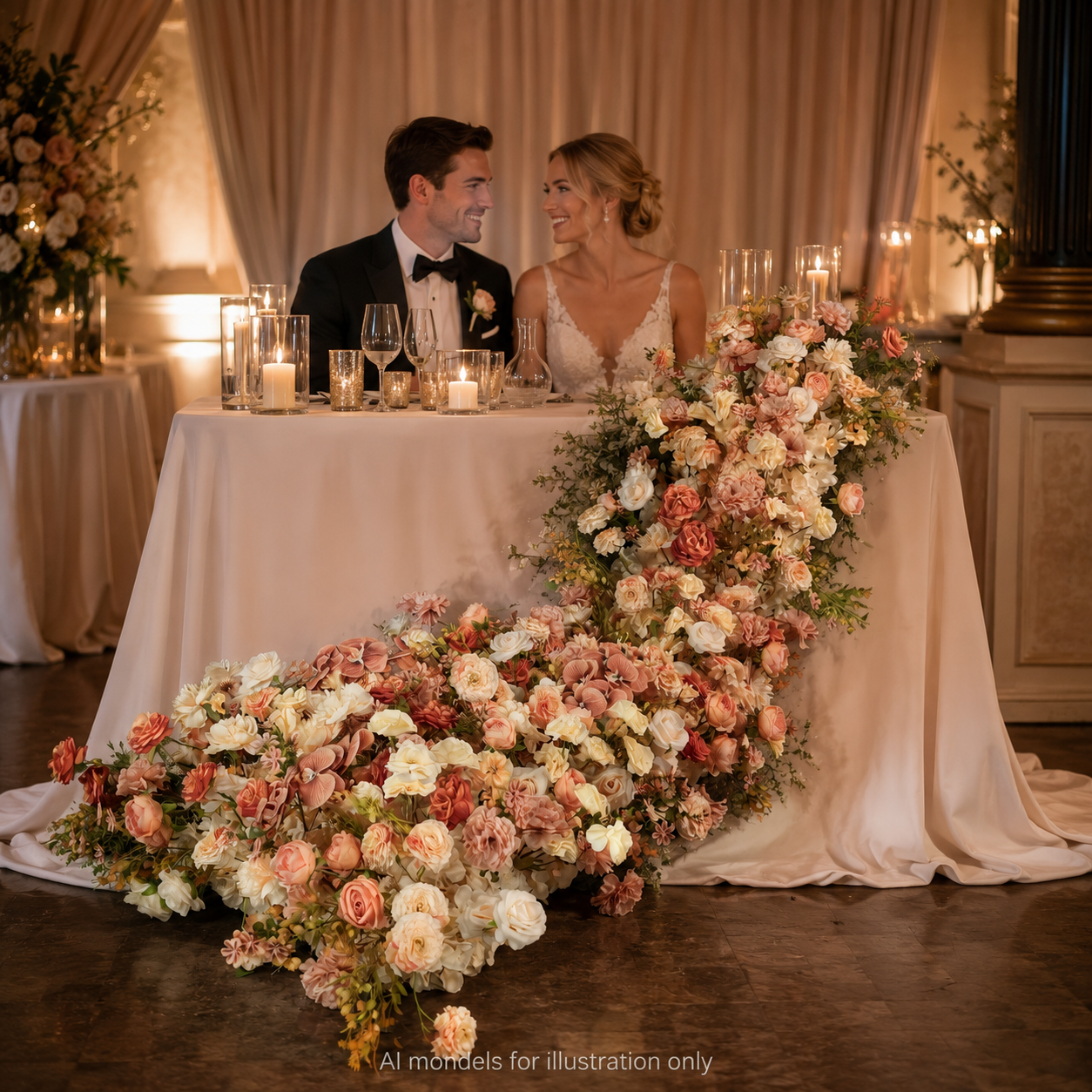 Artificial Wedding Flower Waterfall 6.9ft Arch Decor, Peach Coral & Cream