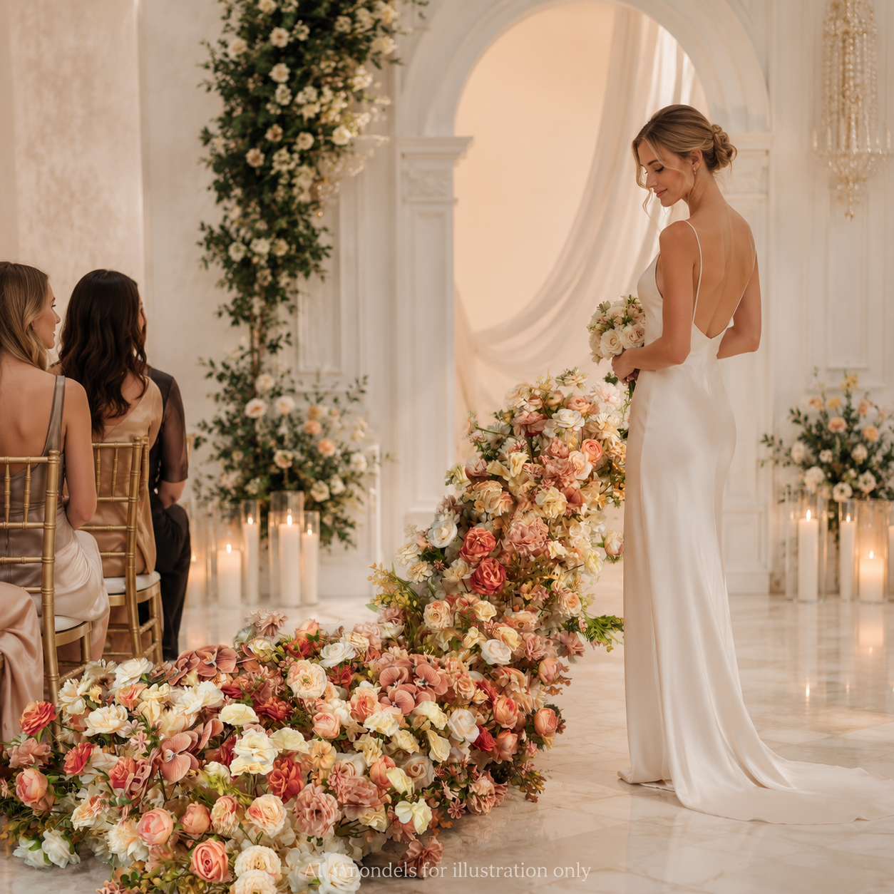 Artificial Wedding Flower Waterfall 6.9ft Arch Decor, Peach Coral & Cream
