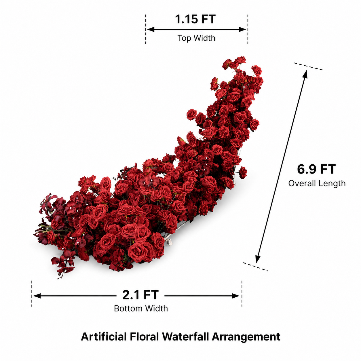 Artificial Wedding Flower Waterfall 6.9ft Arch Decor, Burgundy Red