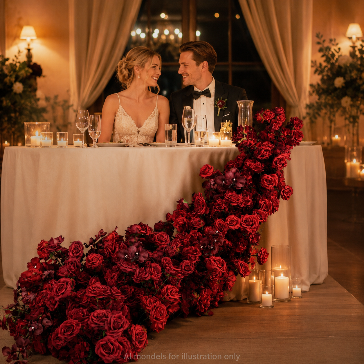 Artificial Wedding Flower Waterfall 6.9ft Arch Decor, Burgundy Red
