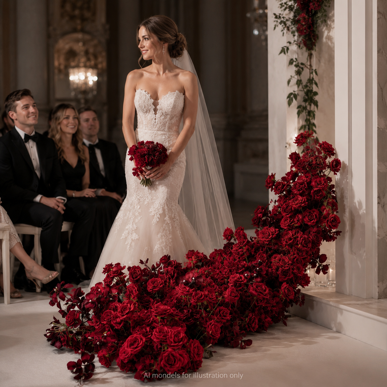 Artificial Wedding Flower Waterfall 6.9ft Arch Decor, Burgundy Red