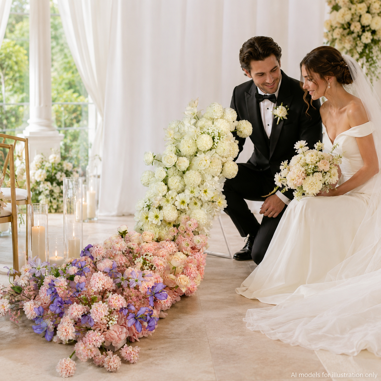 Artificial Wedding Flower Waterfall 6.9ft Arch Decor, Blush Pink & Lavender