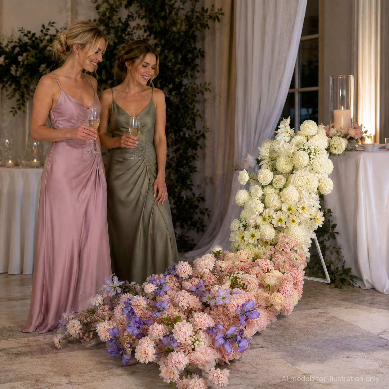 Artificial Wedding Flower Waterfall 6.9ft Arch Decor, Blush Pink & Lavender