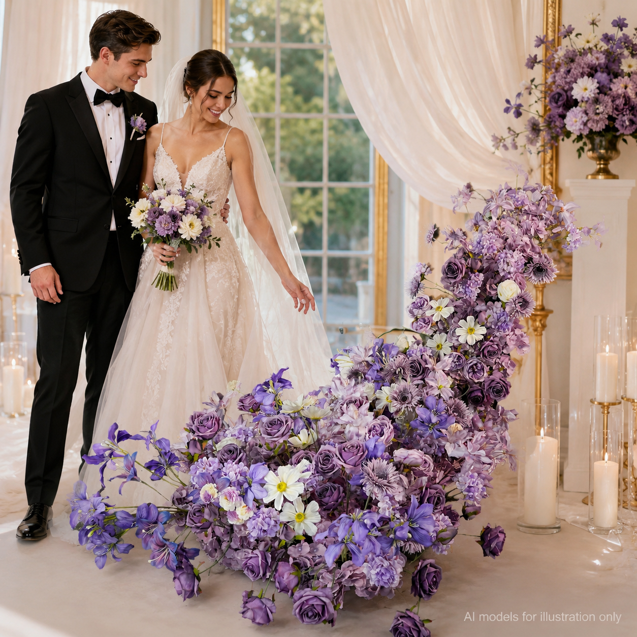 Artificial Wedding Flower Waterfall 6.9ft Arch Decor, Purple & Lavender