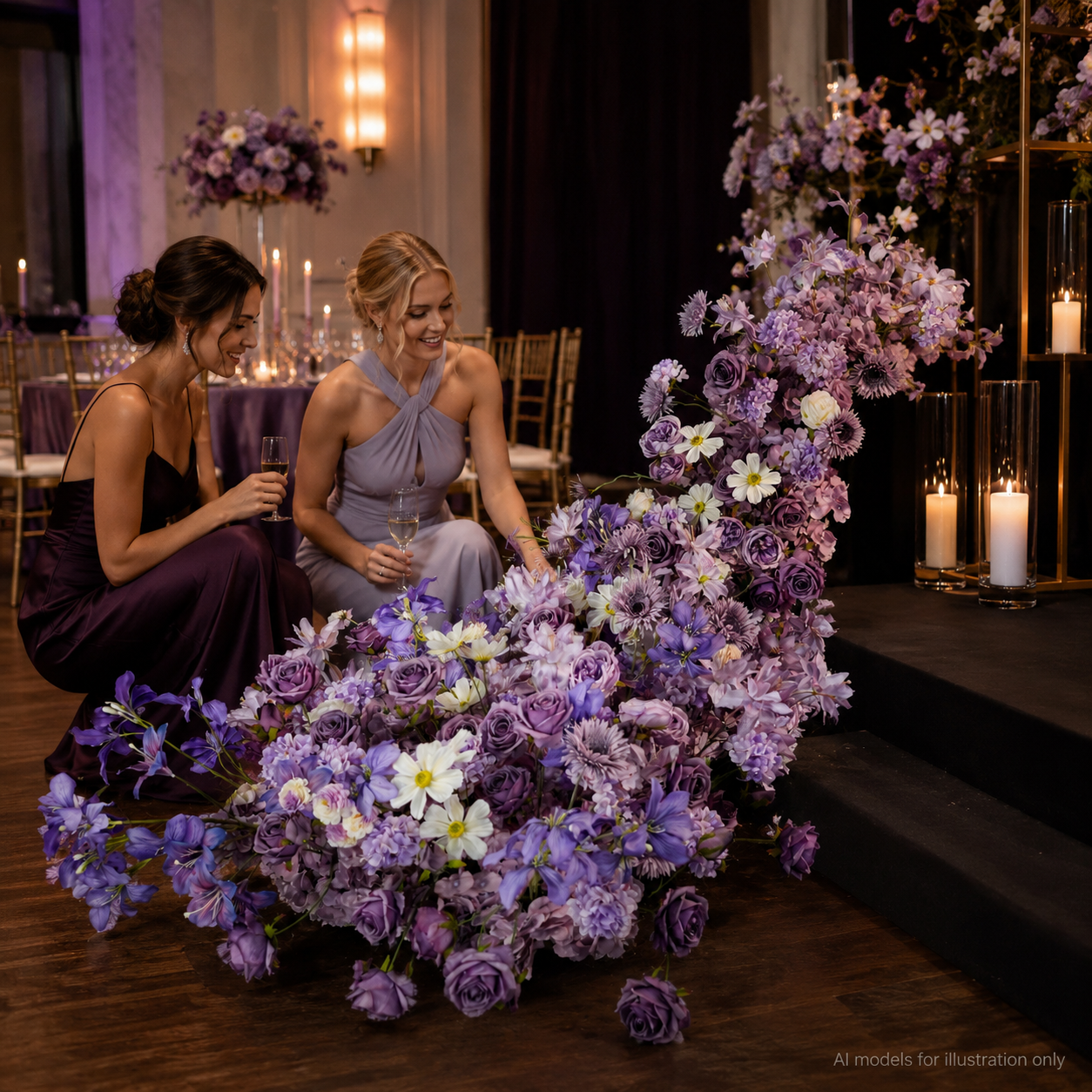 Artificial Wedding Flower Waterfall 6.9ft Arch Decor, Purple & Lavender