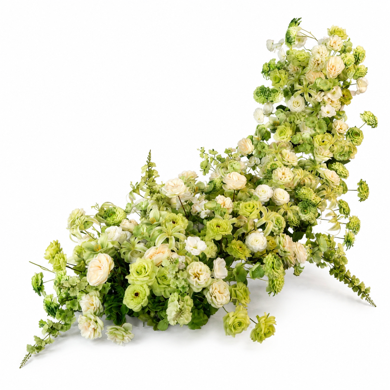 Artificial Wedding Flower Waterfall 6.9ft Arch Decor, Light Green & Ivory