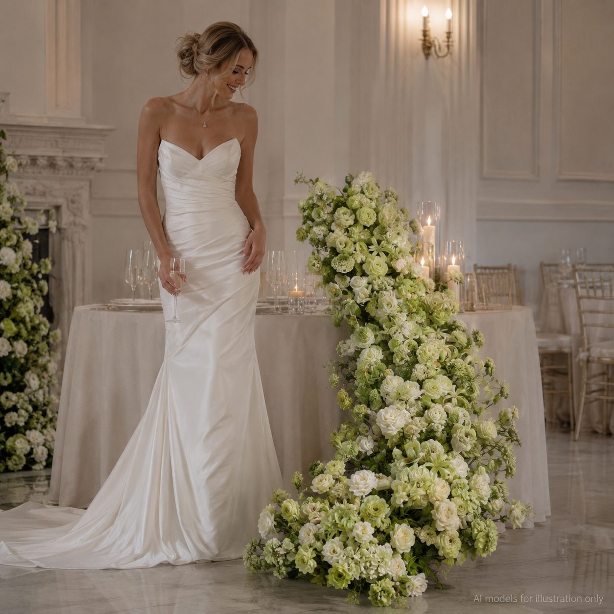 Artificial Wedding Flower Waterfall 6.9ft Arch Decor, Light Green & Ivory