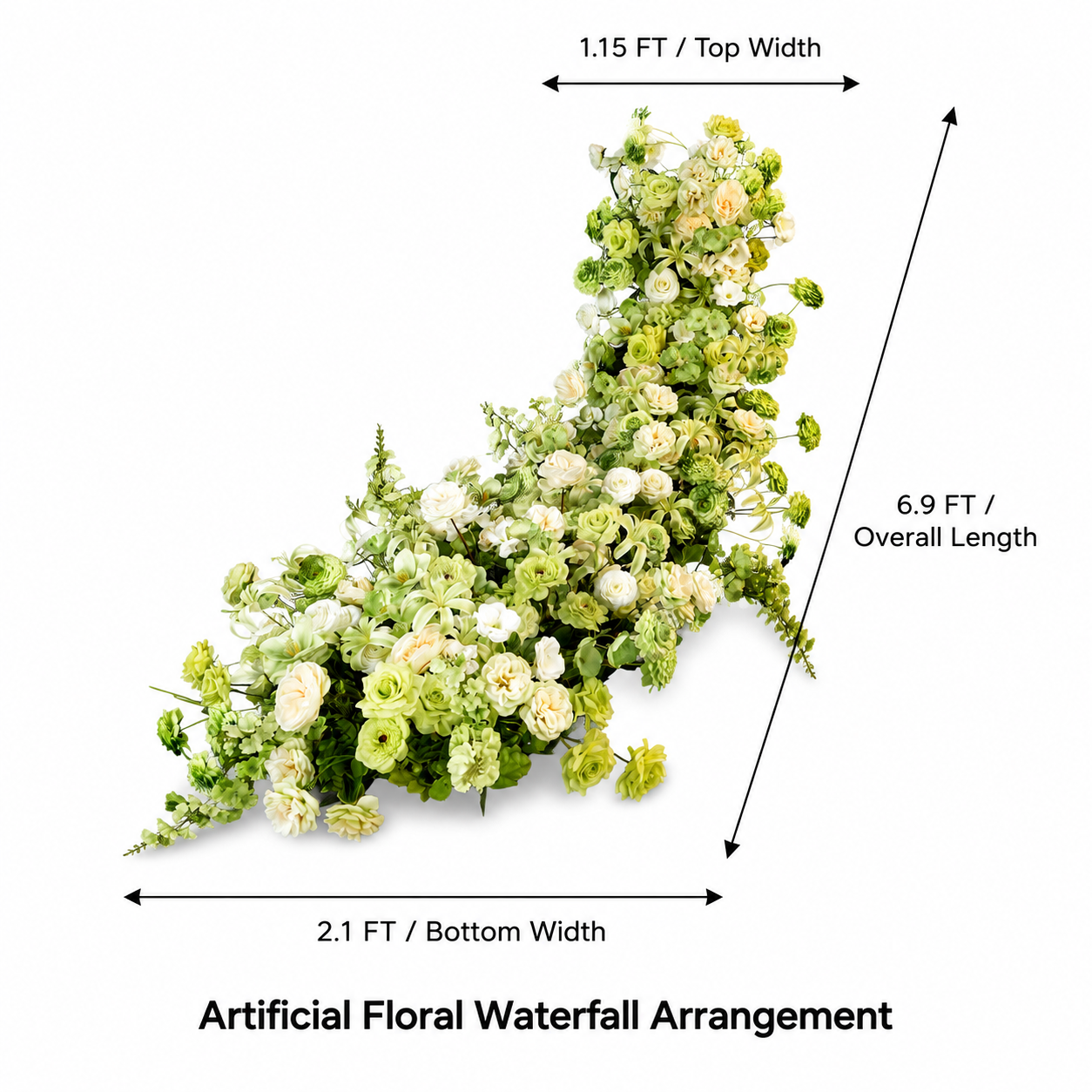 Artificial Wedding Flower Waterfall 6.9ft Arch Decor, Light Green & Ivory