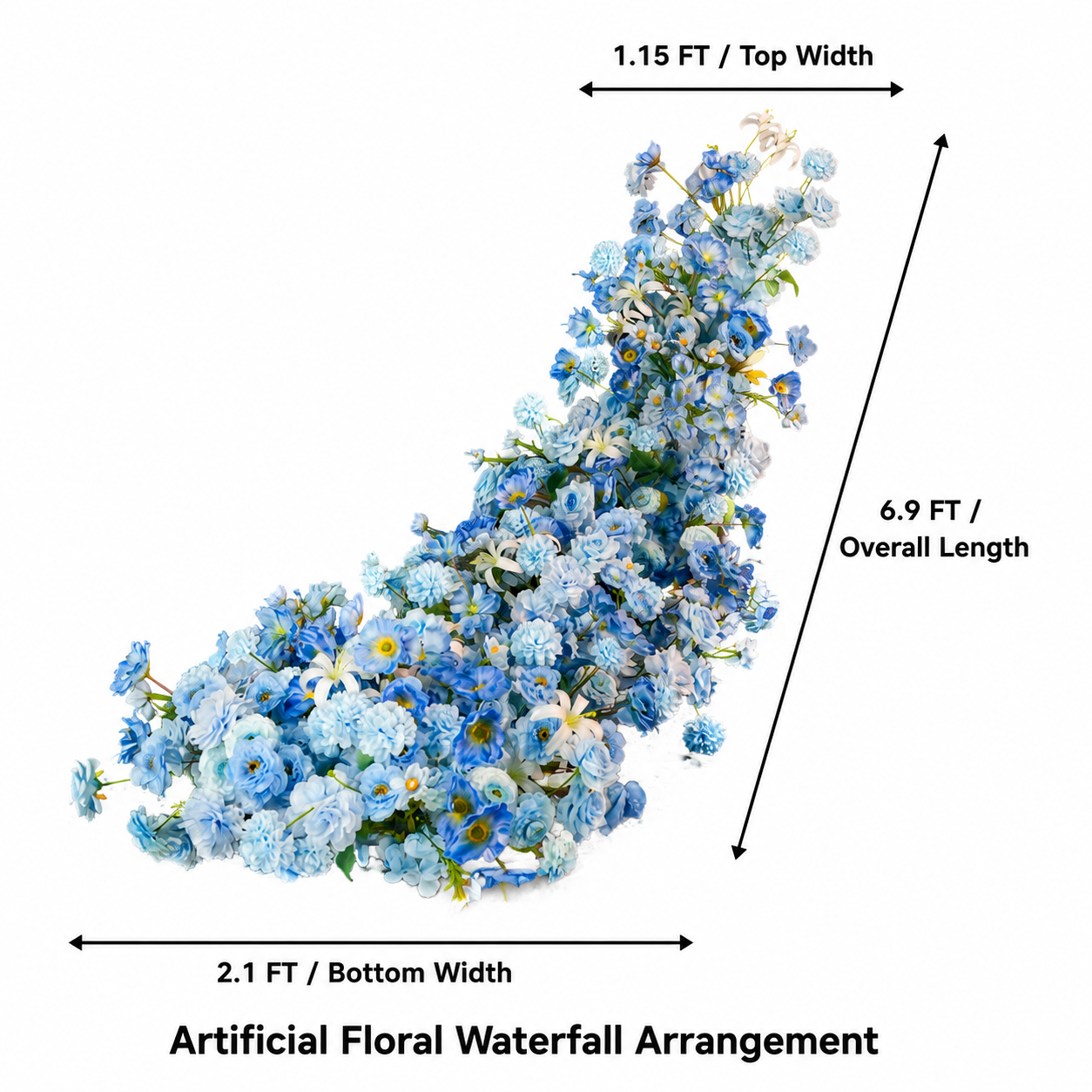 Artificial Wedding Flower Waterfall 6.9ft Arch Decor, Ice Blue & White