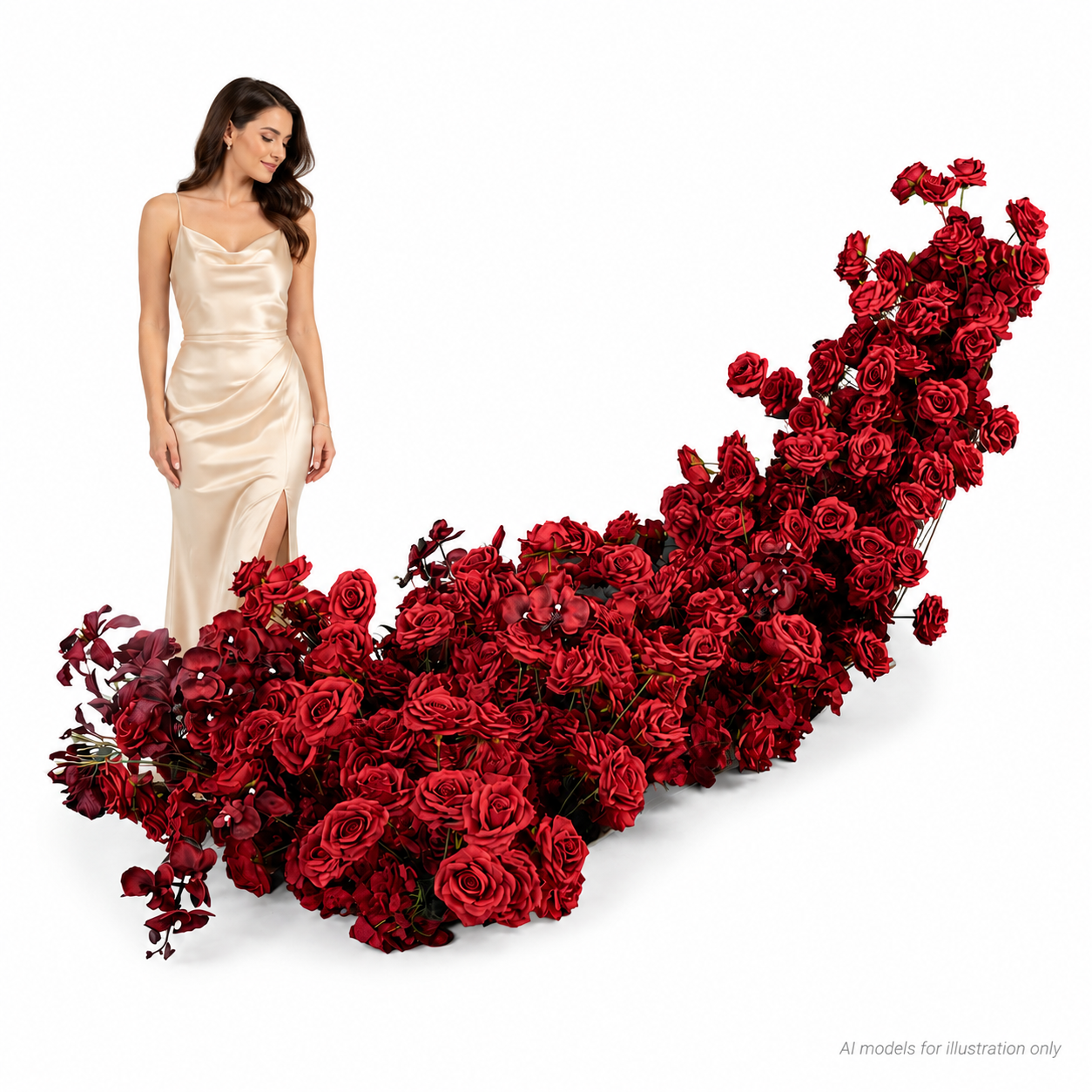 Artificial Wedding Flower Waterfall 6.9ft Arch Decor, Burgundy Red