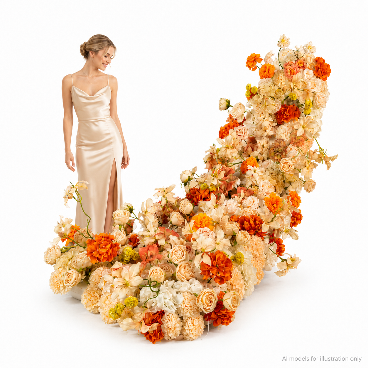 Artificial Wedding Flower Waterfall 6.9ft Arch Decor, Burgundy Red
