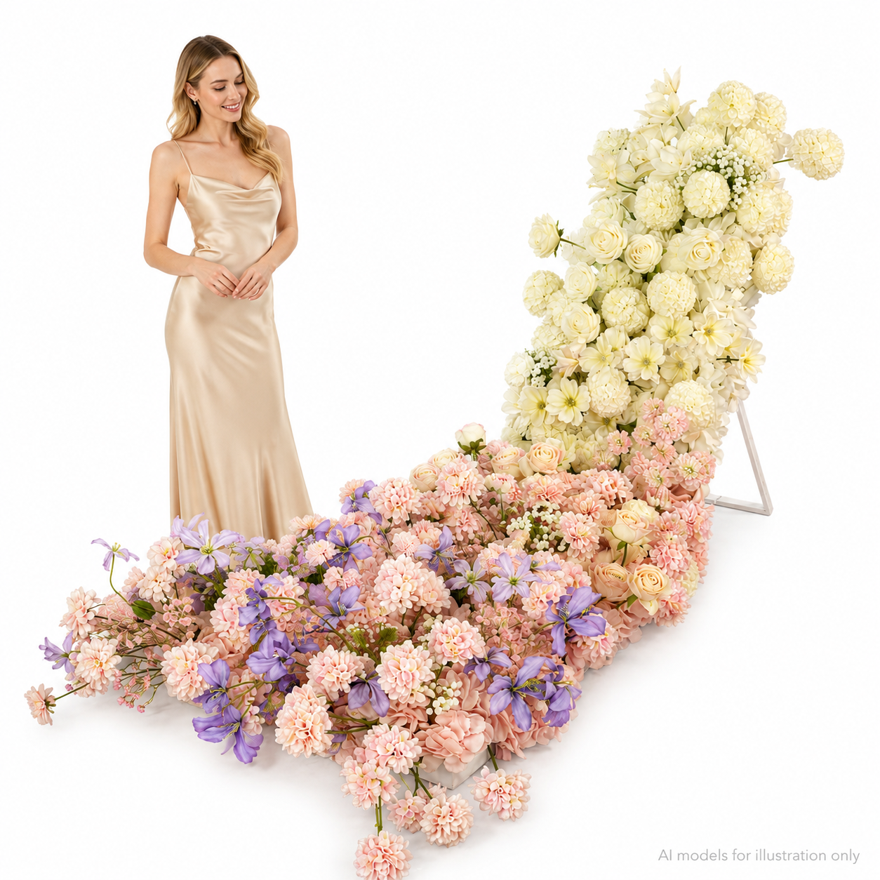 Artificial Wedding Flower Waterfall 6.9ft Arch Decor, Blush Pink & Lavender