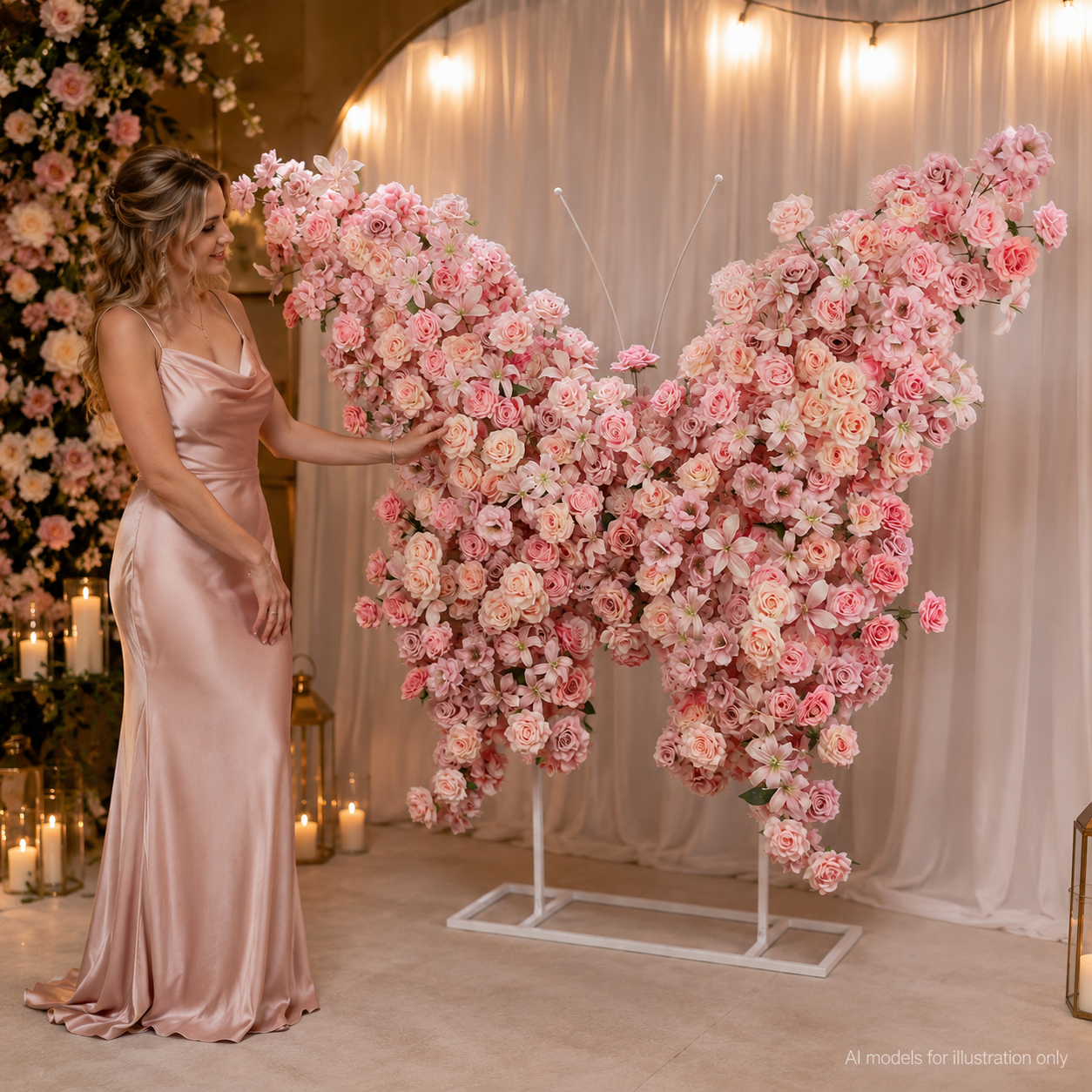 5FT Blush Pink Butterfly Flower Arch, Wedding Backdrop Decor