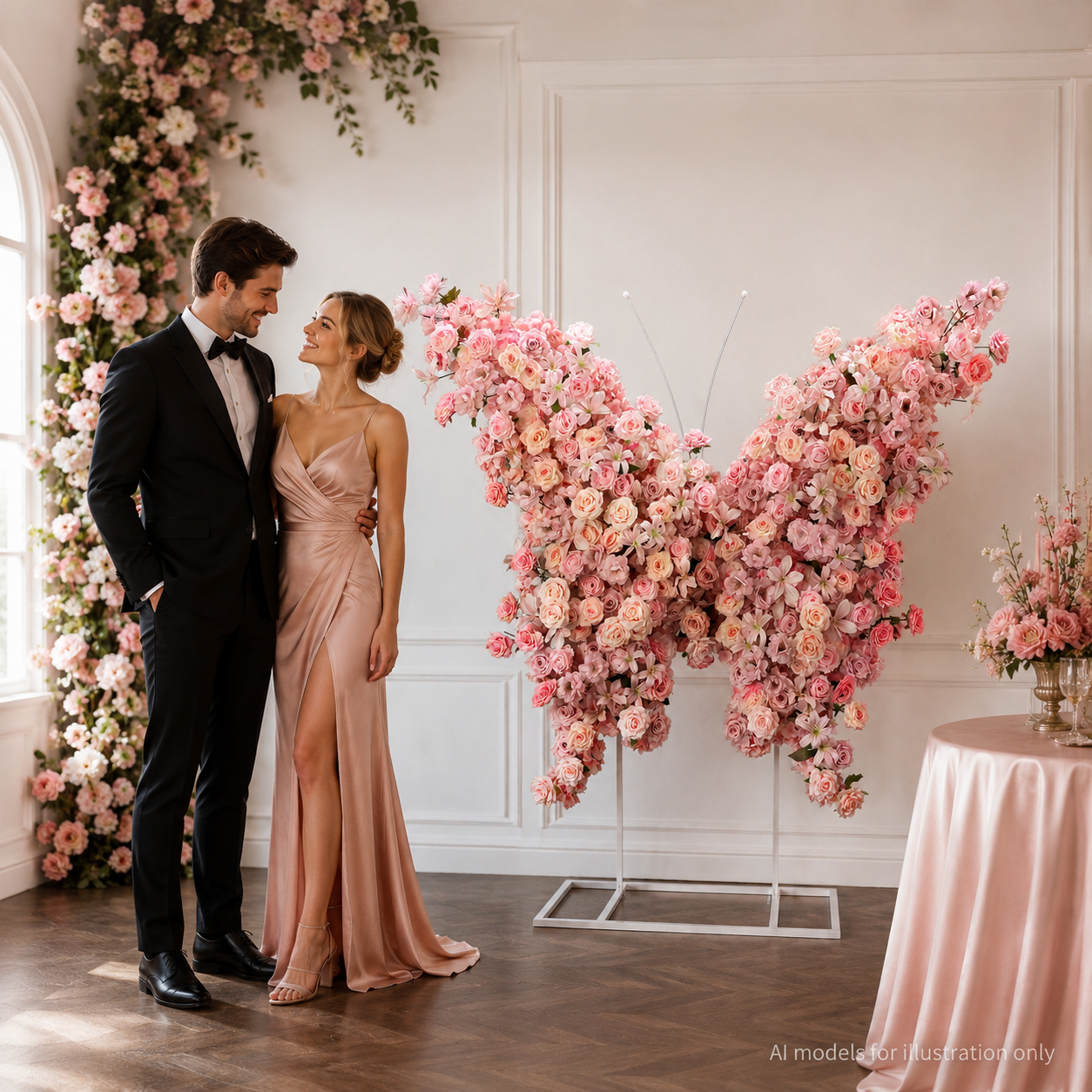 5FT Blush Pink Butterfly Flower Arch, Wedding Backdrop Decor