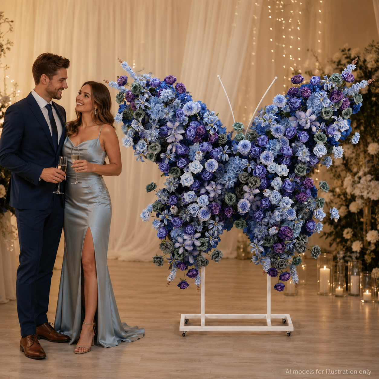 5FT Sky Blue Butterfly Flower Arch, Wedding Backdrop Decor