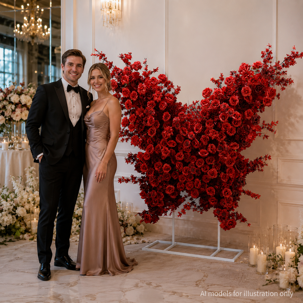 5FT Red Butterfly Flower Arch, Rose Wedding Backdrop Decor