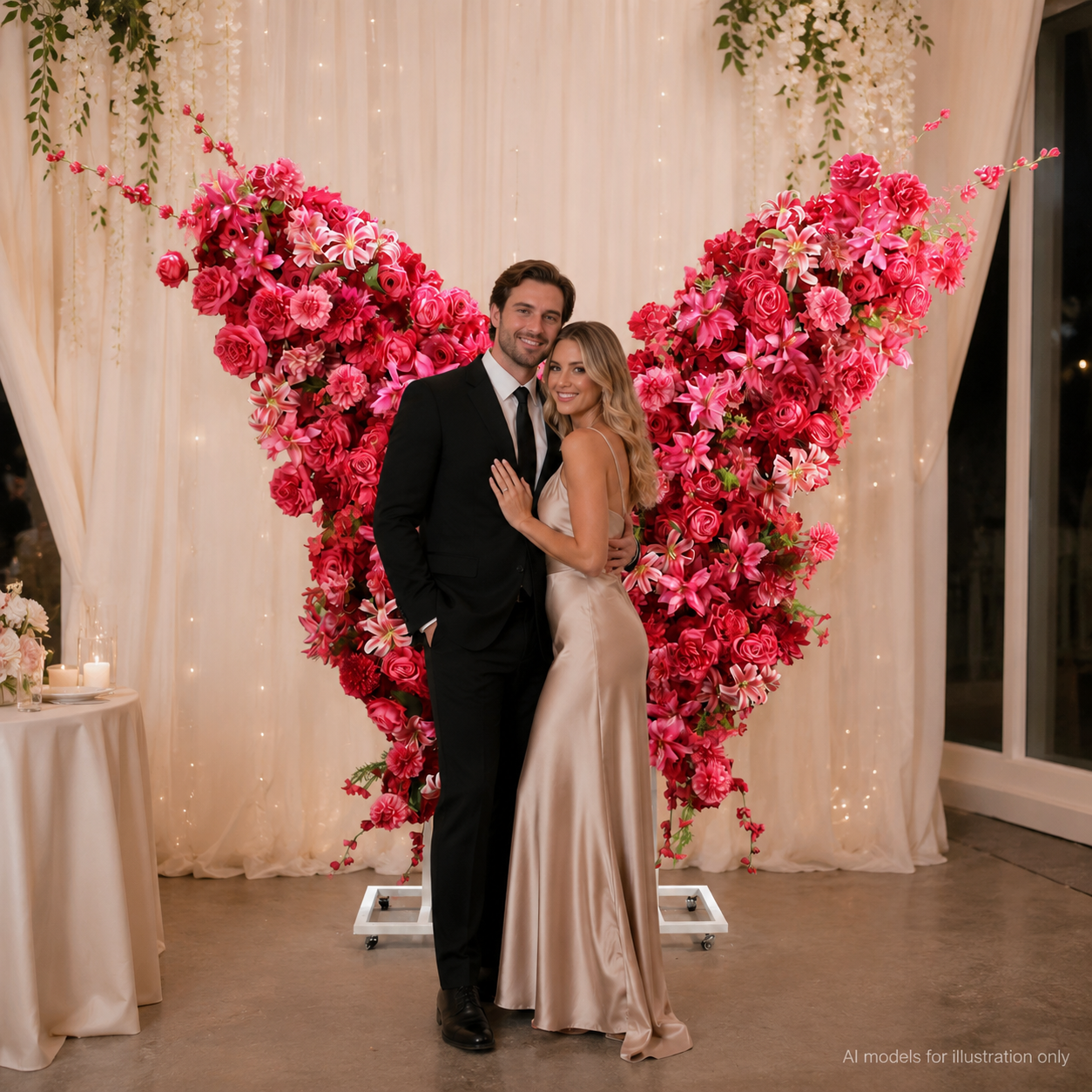 5FT Hot Pink Red Butterfly Flower Arch, Wedding Backdrop Decor
