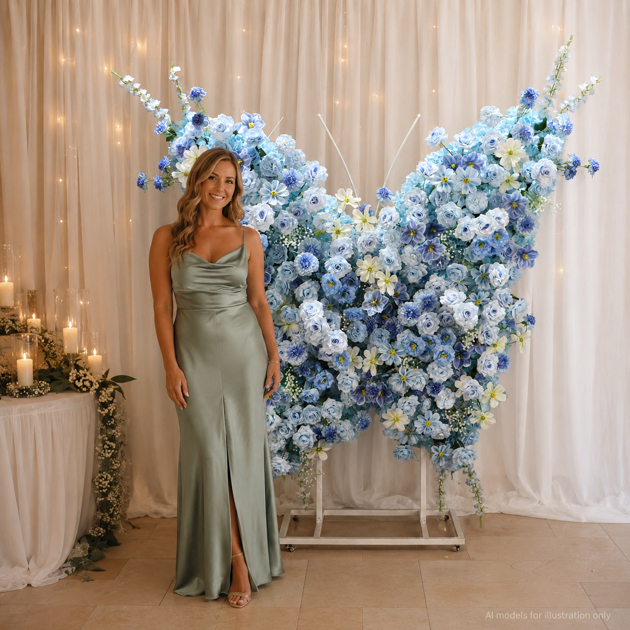 5FT Sky Blue Butterfly Flower Arch, Wedding Backdrop Decor