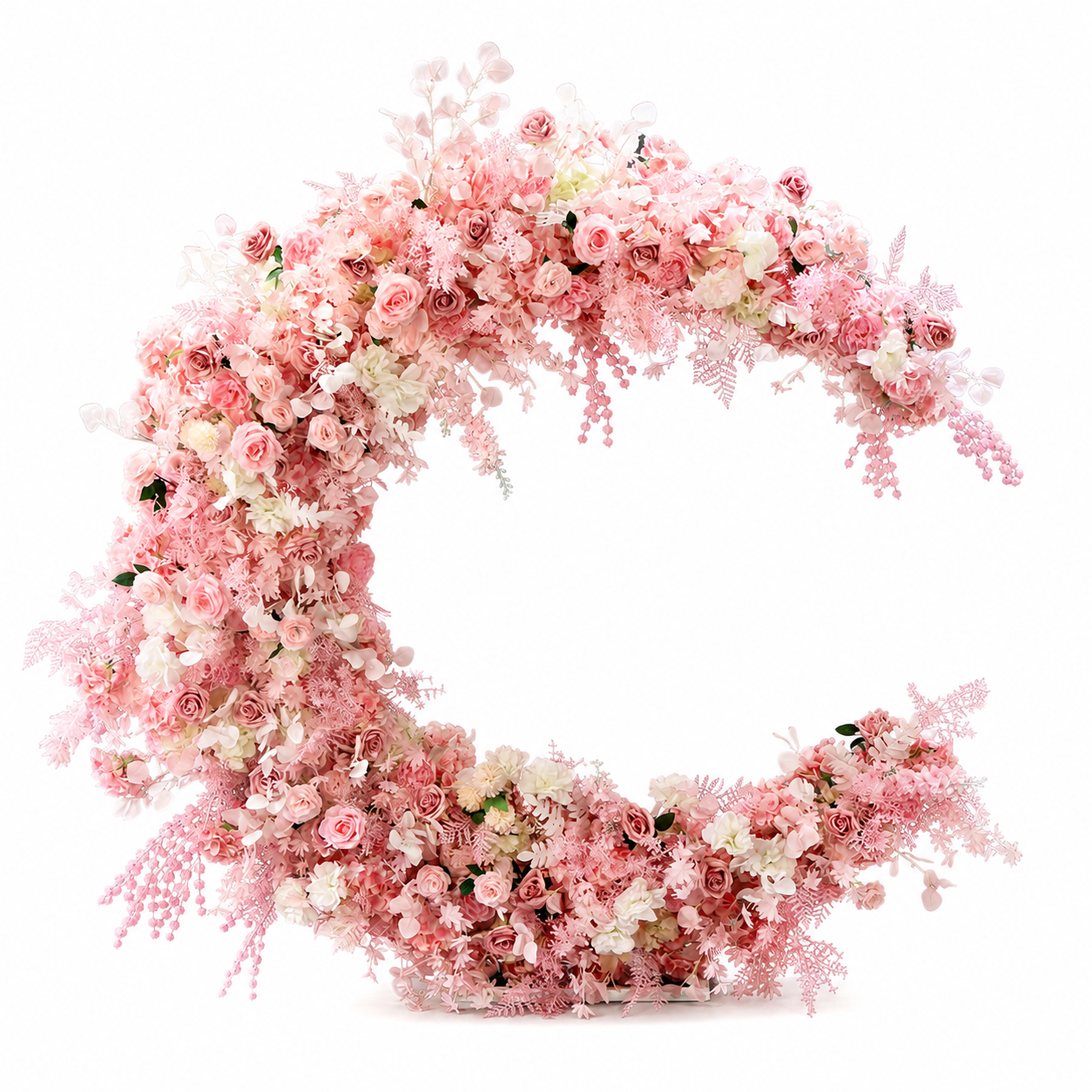 6FT Pink Crescent Moon Artificial Flower Arch with Stand, Wedding Backdrop