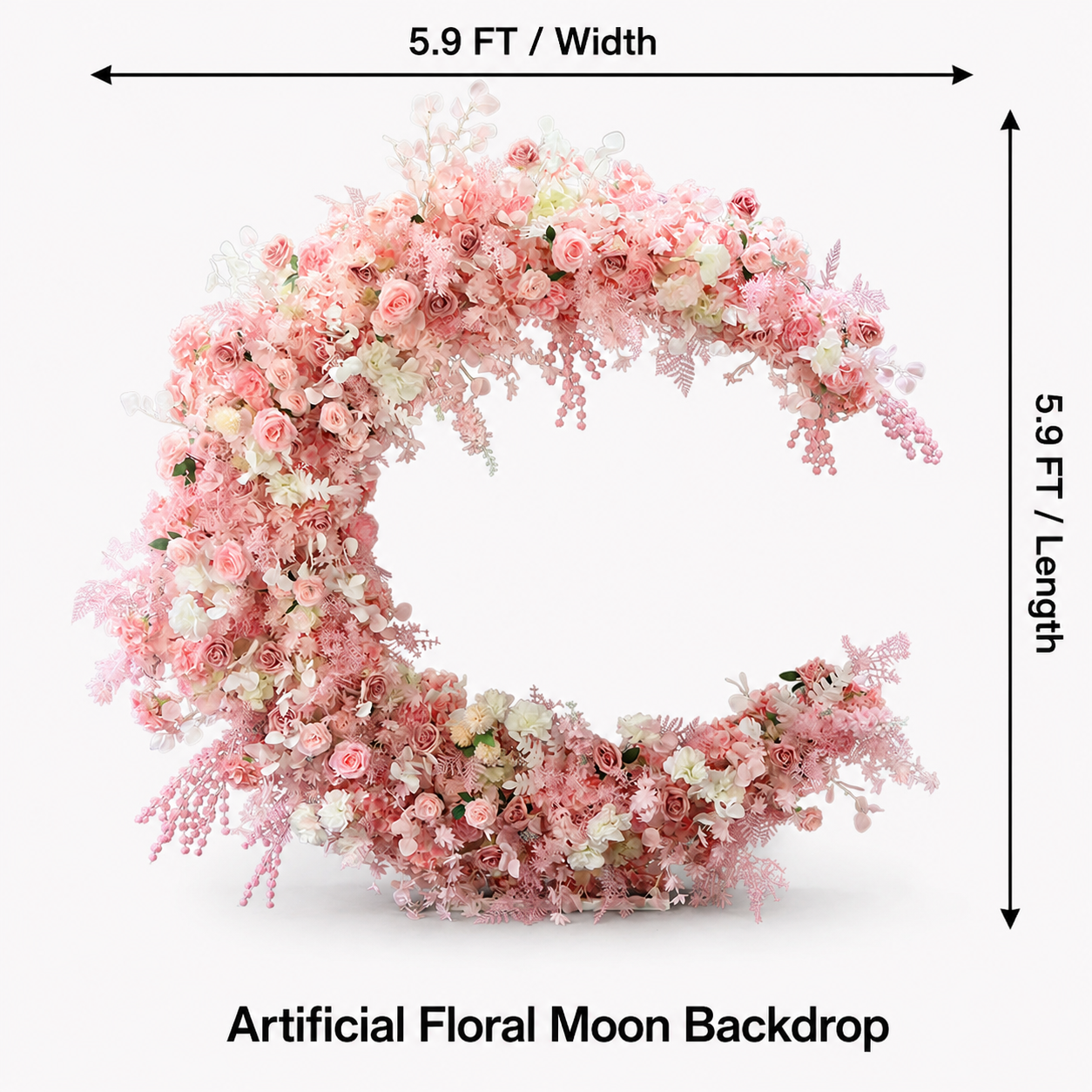 6FT Pink Crescent Moon Artificial Flower Arch with Stand, Wedding Backdrop