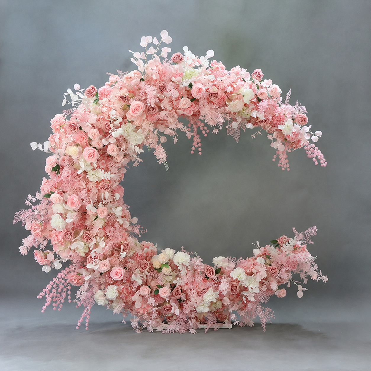 6FT Pink Crescent Moon Artificial Flower Arch with Stand, Wedding Backdrop