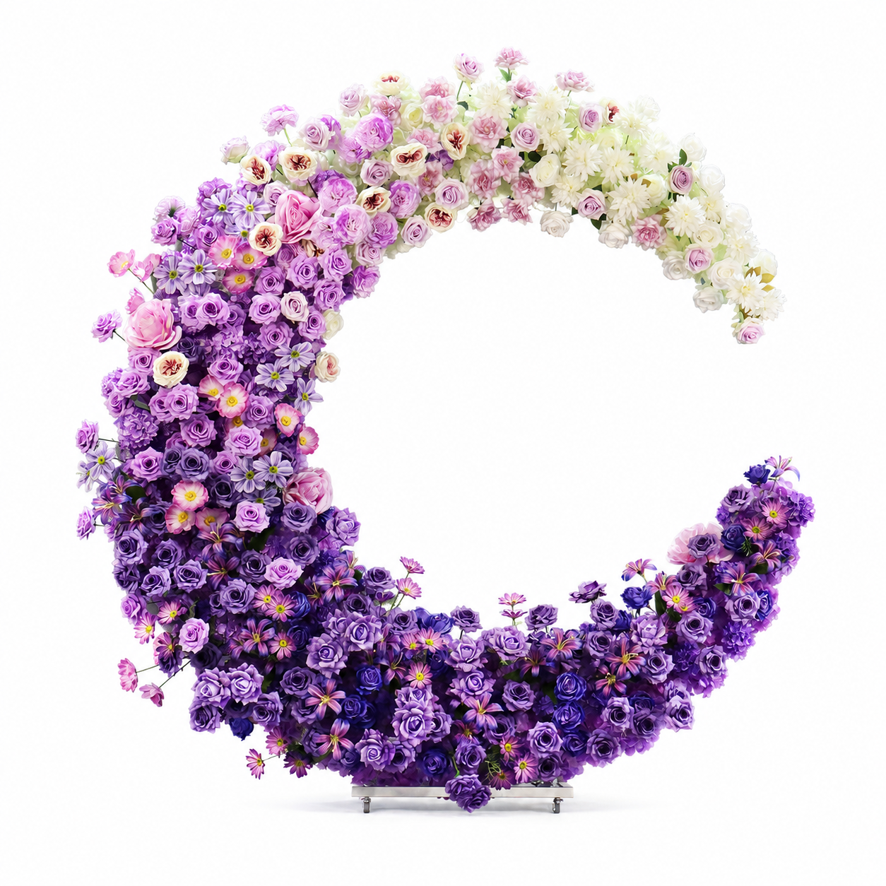 6FT purple Crescent Moon Artificial Flower Arch with Stand, Wedding Backdrop