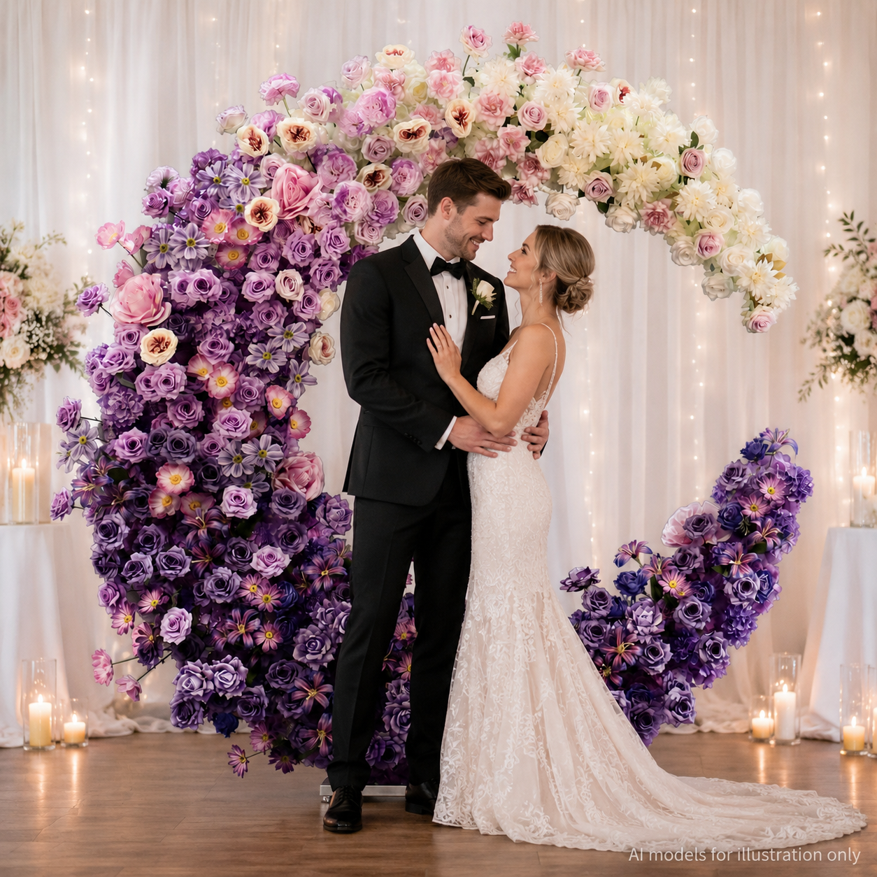 6FT purple Crescent Moon Artificial Flower Arch with Stand, Wedding Backdrop