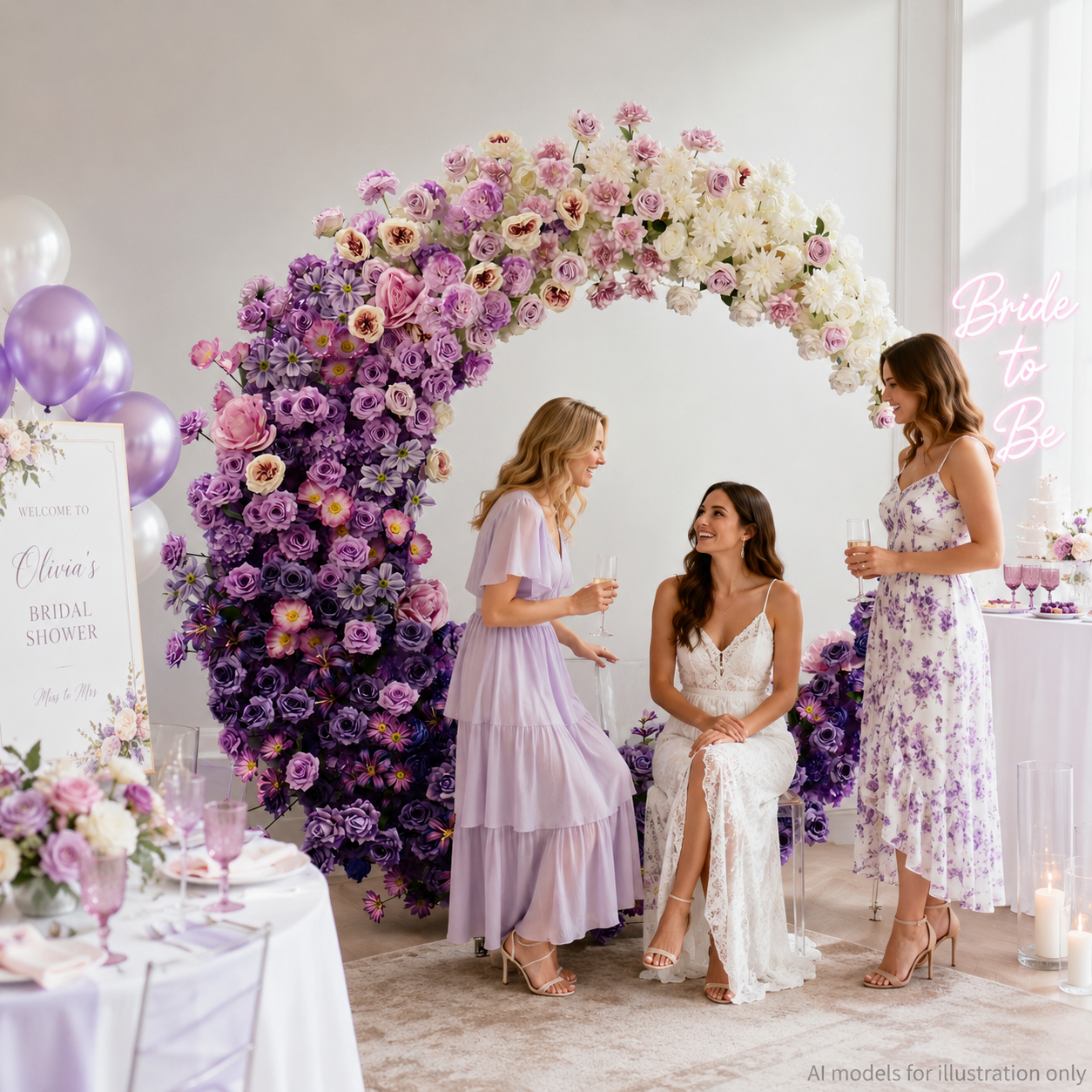 6FT purple Crescent Moon Artificial Flower Arch with Stand, Wedding Backdrop