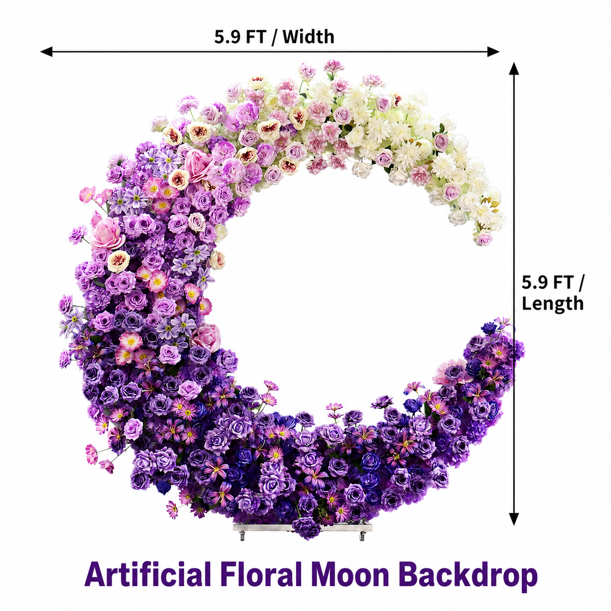 6FT purple Crescent Moon Artificial Flower Arch with Stand, Wedding Backdrop