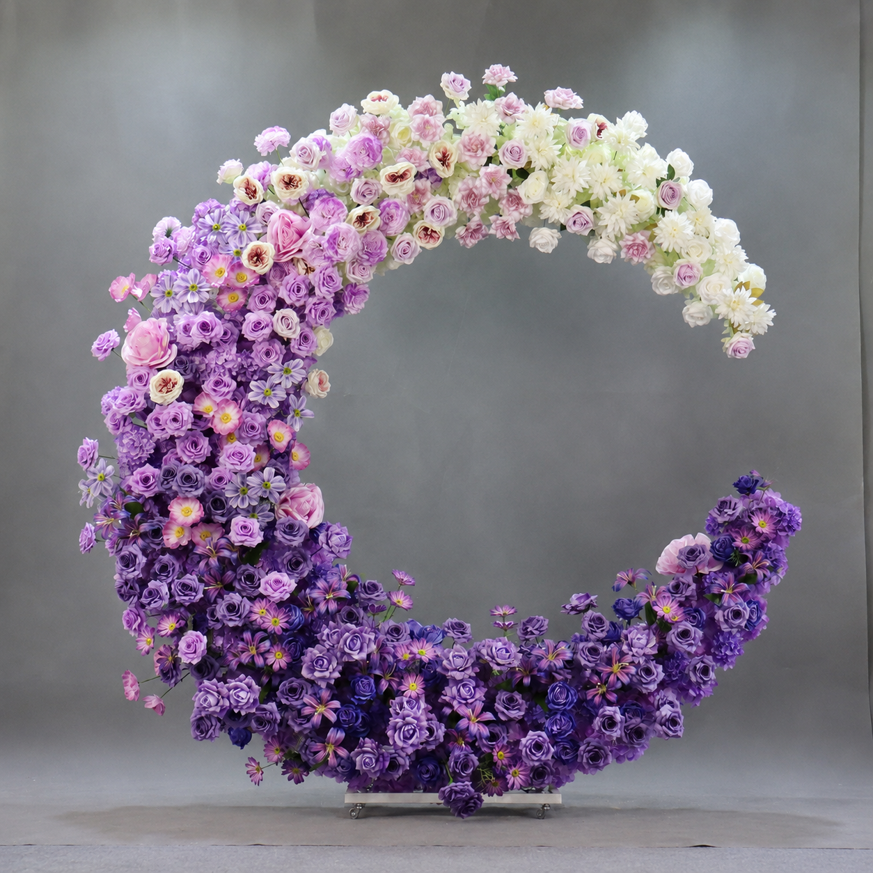 6FT purple Crescent Moon Artificial Flower Arch with Stand, Wedding Backdrop